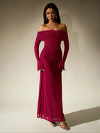 ANDREA™ - Women's Off-The-Shoulder Ruched Contrast Sequin Bodycon Dress