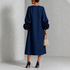 IVY | Floral Midi Dress with Rose-Cuff Sleeves