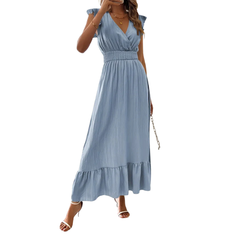 CATALINA™ – Elegant Shirred V Neck Maxi Dress