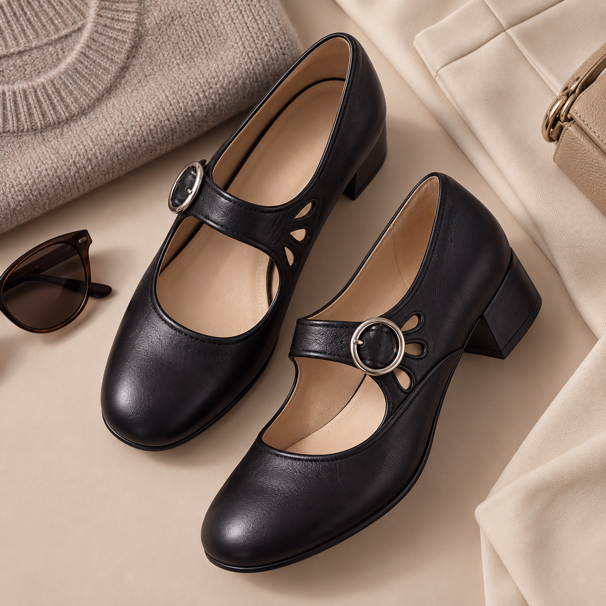 Marion | Comfortable Pumps with Straps and a Wide Heel