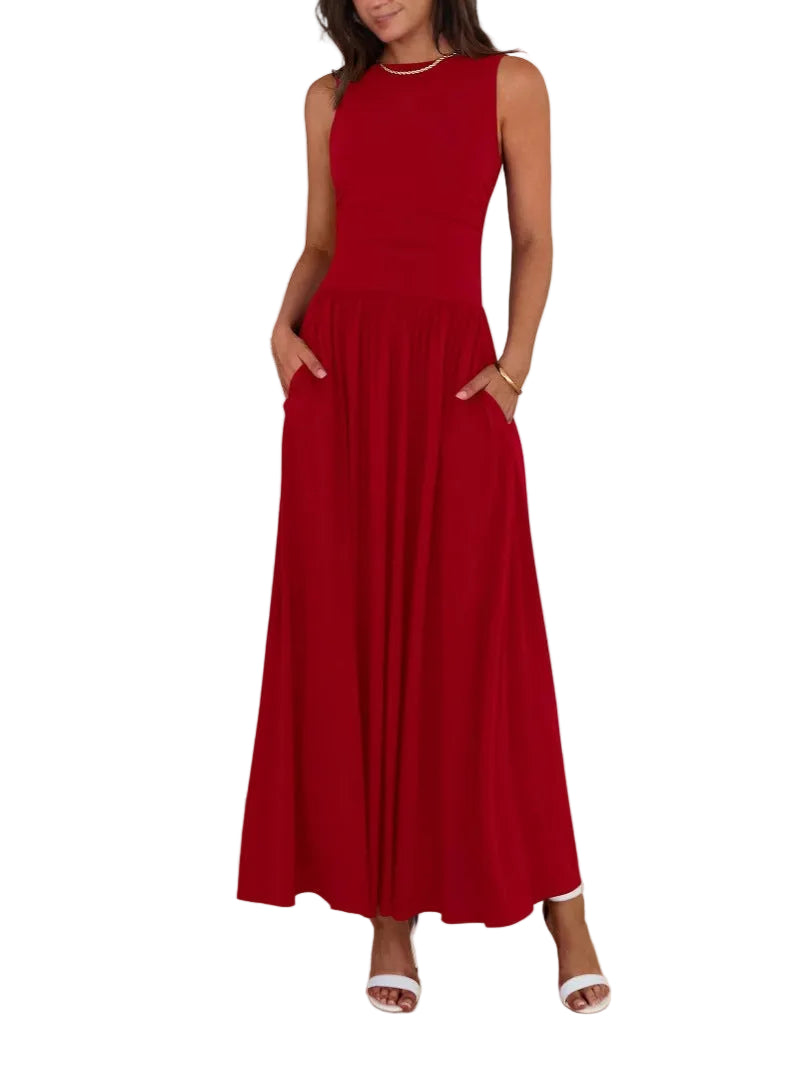 EMMIE™- Chic Sleeveless Ruched High-Waisted Maxi Dress