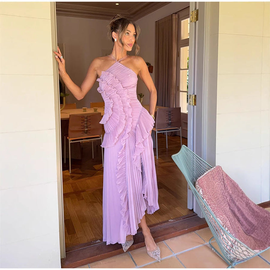 QUINTESSA™ - Elegant Halter Neck Lotus Summer Maxi Dress