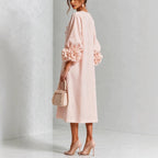 IVY | Floral Midi Dress with Rose-Cuff Sleeves